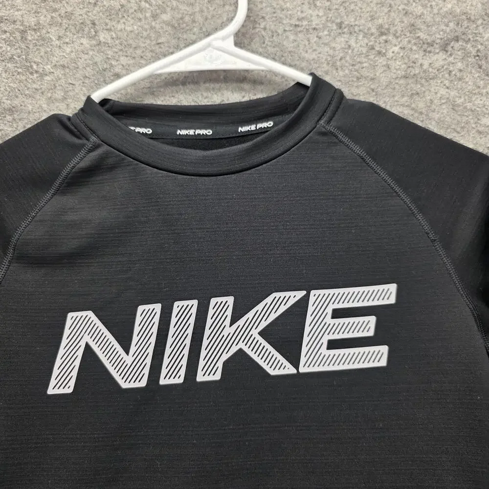 Nike Pro Shirt Boys L Black Long Sleeve Dri-FIT Crew Neck Moisture Wicking